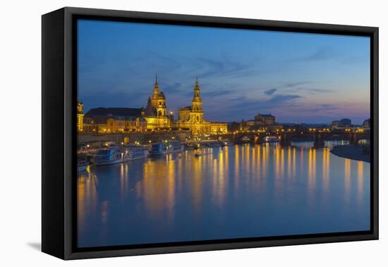 Europe, Germany, Saxony, Dresden, Elbufer (Bank of the River Elbe) by Night-Chris Seba-Framed Premier Image Canvas