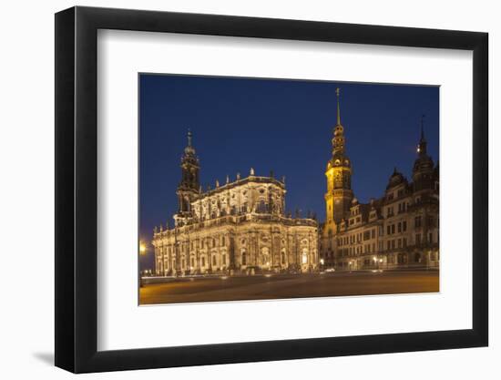 Europe, Germany, Saxony, Theaterplatz (Theatre Square) in Front of Dresden Castle by Night-Chris Seba-Framed Photographic Print