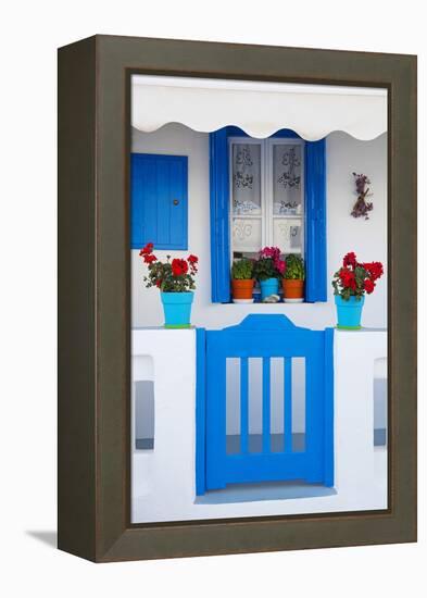 Europe, Greece, Cyclades Island,Aegean Sea, Mykonos, Myconos, Blue Gate at Private Home-Christian Heeb-Framed Premier Image Canvas