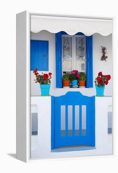 Europe, Greece, Cyclades Island,Aegean Sea, Mykonos, Myconos, Blue Gate at Private Home-Christian Heeb-Framed Premier Image Canvas