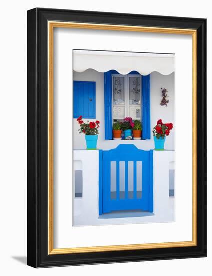 Europe, Greece, Cyclades Island,Aegean Sea, Mykonos, Myconos, Blue Gate at Private Home-Christian Heeb-Framed Photographic Print