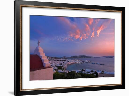 Europe, Greece, Cyclades Island,Aegean Sea, Mykonos, Myconos, Mykonos Harbour at Dusk-Christian Heeb-Framed Photographic Print