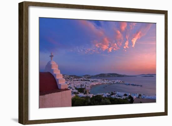 Europe, Greece, Cyclades Island,Aegean Sea, Mykonos, Myconos, Mykonos Harbour at Dusk-Christian Heeb-Framed Photographic Print