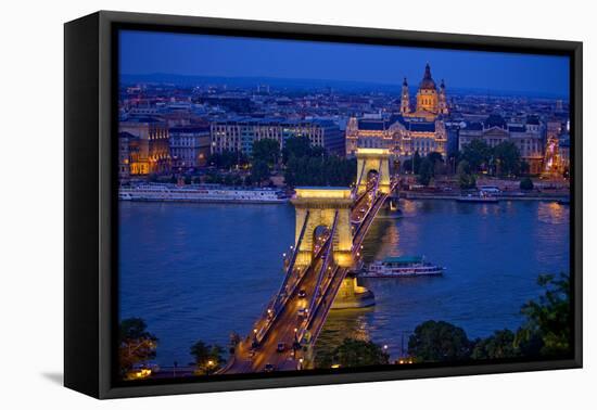 Europe, Hungary, Budapest. Chain Bridge Lit at Night-Jaynes Gallery-Framed Premier Image Canvas