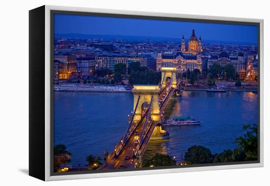 Europe, Hungary, Budapest. Chain Bridge Lit at Night-Jaynes Gallery-Framed Premier Image Canvas