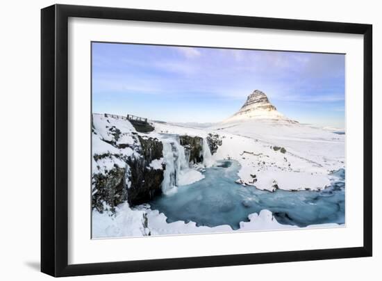 Europe, Iceland, Kirkjufell - Frozen Waterfall With The Iconic Kirkjufell Mountain-Aliaume Chapelle-Framed Photographic Print