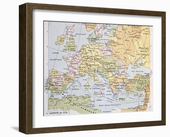 Europe In 1270 Old Map-marzolino-Framed Art Print