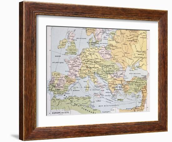 Europe In 1270 Old Map-marzolino-Framed Art Print