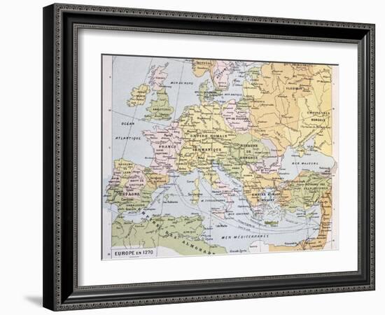 Europe In 1270 Old Map-marzolino-Framed Art Print