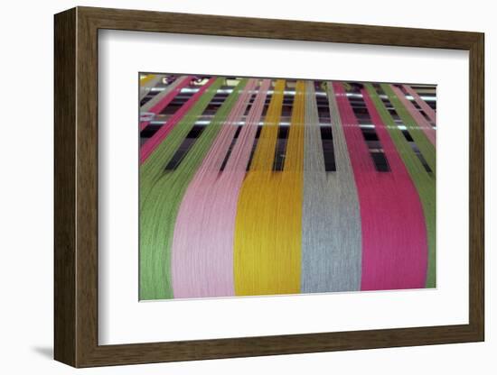 Europe, Ireland, Avoca. Avoca Handweavers Mill, County Wicklow. Woollen yarns on loom.-Kymri Wilt-Framed Photographic Print