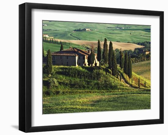 Europe, Italy. A pastoral Tuscany villa in Val d'Orcia-Dennis Flaherty-Framed Photographic Print