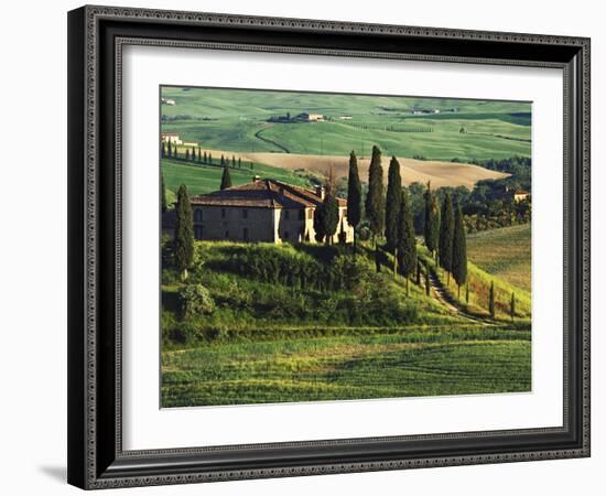 Europe, Italy. A pastoral Tuscany villa in Val d'Orcia-Dennis Flaherty-Framed Photographic Print