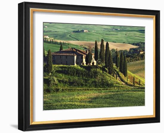 Europe, Italy. A pastoral Tuscany villa in Val d'Orcia-Dennis Flaherty-Framed Photographic Print