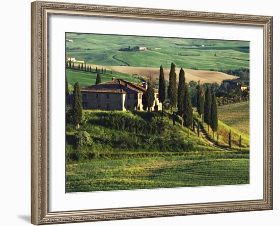 Europe, Italy. A pastoral Tuscany villa in Val d'Orcia-Dennis Flaherty-Framed Photographic Print