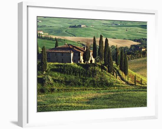 Europe, Italy. A pastoral Tuscany villa in Val d'Orcia-Dennis Flaherty-Framed Photographic Print