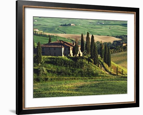 Europe, Italy. A pastoral Tuscany villa in Val d'Orcia-Dennis Flaherty-Framed Photographic Print