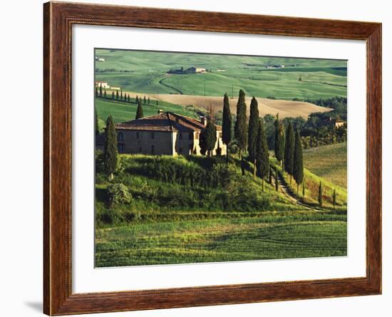 Europe, Italy. A pastoral Tuscany villa in Val d'Orcia-Dennis Flaherty-Framed Photographic Print