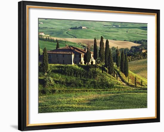 Europe, Italy. A pastoral Tuscany villa in Val d'Orcia-Dennis Flaherty-Framed Photographic Print