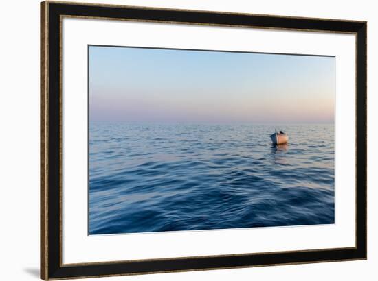 Europe, Italy, Cinque Terre. Boat in front of Vernazza.-Catherina Unger-Framed Photographic Print