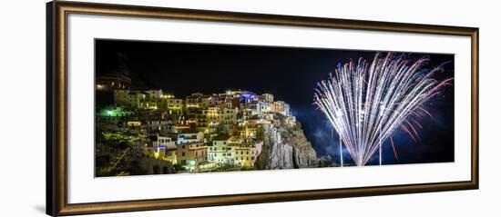 Europe, Italy, Liguria. Fireworks in Manarola for San Lorenzo-Catherina Unger-Framed Photographic Print