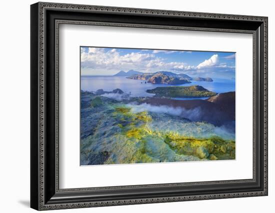 Europe, Italy, Sicily, Aeolian Islands, Vulcano Island, High angle view of , Aeolian Islands from V-Marco Simoni-Framed Photographic Print