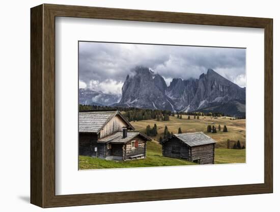 Europe, Italy, the Dolomites, South Tyrol, Seiseralm, Langkofel and Plattkofel, Alpine Huts-Gerhard Wild-Framed Photographic Print