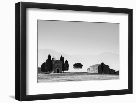 Europe, Italy, Tuscany. B&W of Vitaleta Chapel and Farmhouse-Jaynes Gallery-Framed Photographic Print