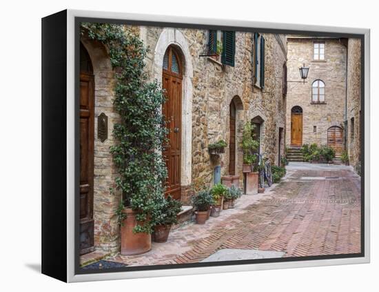 Europe, Italy, Tuscany, Pienza. Street Along the Town of Pienza-Julie Eggers-Framed Premier Image Canvas