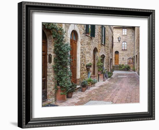 Europe, Italy, Tuscany, Pienza. Street Along the Town of Pienza-Julie Eggers-Framed Photographic Print