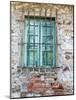 Europe, Italy, Tuscany. Turquoise Window on Brick Building-Julie Eggers-Mounted Photographic Print