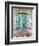 Europe, Italy, Tuscany. Turquoise Window on Brick Building-Julie Eggers-Framed Photographic Print