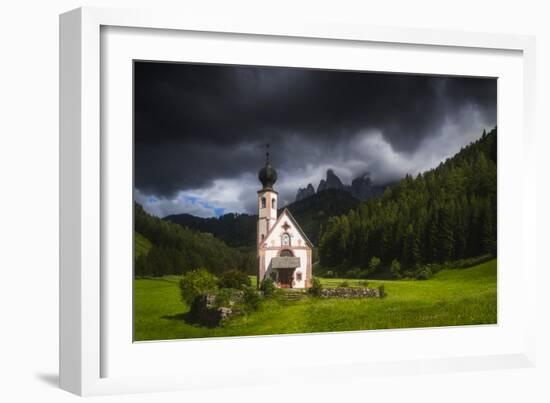 Europe, Italy, Val Di Funes - Chapel San Giovanni In Ranui With Odle Mountains-Aliaume Chapelle-Framed Photographic Print