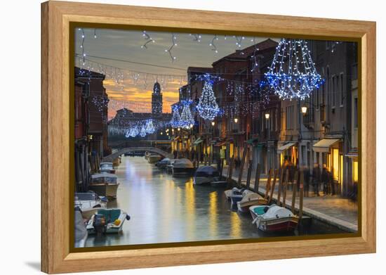 Europe, Italy, Veneto, Venice, Murano, Christmas Decoration on a Canal-Christian Kober-Framed Premier Image Canvas