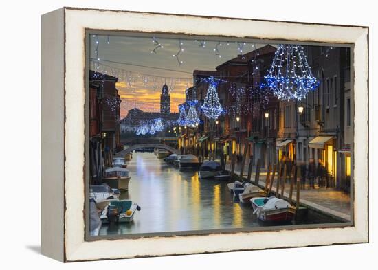 Europe, Italy, Veneto, Venice, Murano, Christmas Decoration on a Canal-Christian Kober-Framed Premier Image Canvas