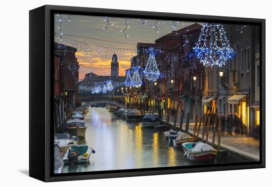 Europe, Italy, Veneto, Venice, Murano, Christmas Decoration on a Canal-Christian Kober-Framed Premier Image Canvas