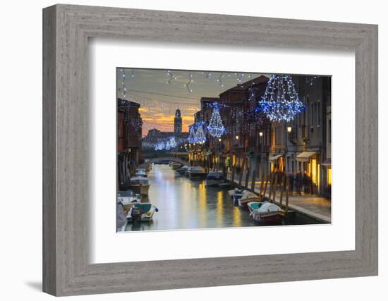 Europe, Italy, Veneto, Venice, Murano, Christmas Decoration on a Canal-Christian Kober-Framed Photographic Print