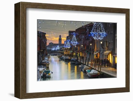 Europe, Italy, Veneto, Venice, Murano, Christmas Decoration on a Canal-Christian Kober-Framed Photographic Print