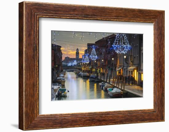 Europe, Italy, Veneto, Venice, Murano, Christmas Decoration on a Canal-Christian Kober-Framed Photographic Print