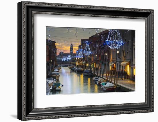 Europe, Italy, Veneto, Venice, Murano, Christmas Decoration on a Canal-Christian Kober-Framed Photographic Print