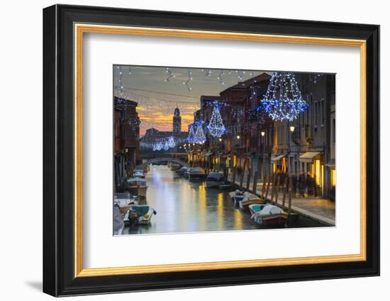 Europe, Italy, Veneto, Venice, Murano, Christmas Decoration on a Canal-Christian Kober-Framed Photographic Print