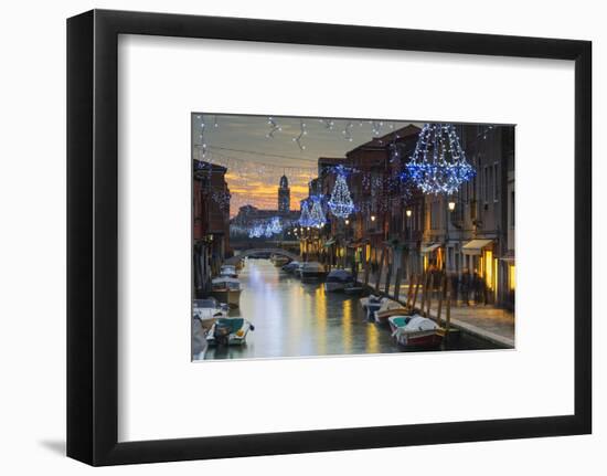 Europe, Italy, Veneto, Venice, Murano, Christmas Decoration on a Canal-Christian Kober-Framed Photographic Print