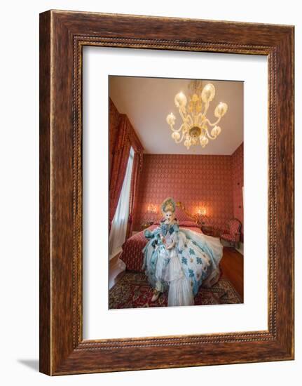 Europe, Italy, Venice. Woman Wearing Carnival Costume in Bedroom-Jaynes Gallery-Framed Photographic Print