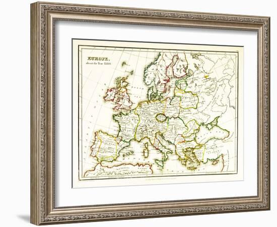 Europe Map, Showing Borders, 1300-Science Source-Framed Giclee Print