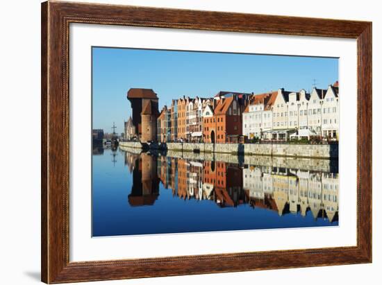 Europe, Poland, Gdansk, Canal Side Houses and Gdansk Crane-Christian Kober-Framed Photographic Print