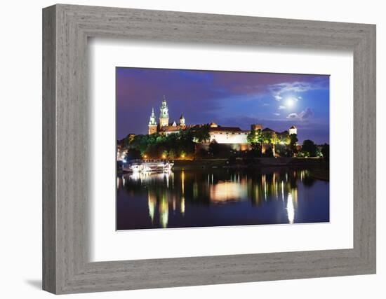 Europe, Poland, Malopolska, Krakow, Full Moon over Wawel Hill Castle and Cathedral-Christian Kober-Framed Photographic Print
