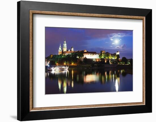 Europe, Poland, Malopolska, Krakow, Full Moon over Wawel Hill Castle and Cathedral-Christian Kober-Framed Photographic Print