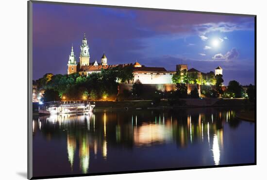 Europe, Poland, Malopolska, Krakow, Full Moon over Wawel Hill Castle and Cathedral-Christian Kober-Mounted Photographic Print