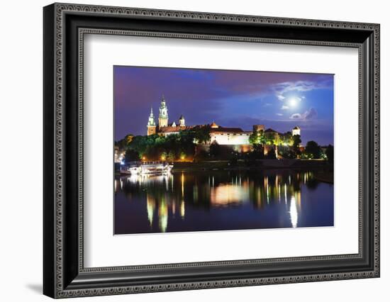 Europe, Poland, Malopolska, Krakow, Full Moon over Wawel Hill Castle and Cathedral-Christian Kober-Framed Photographic Print