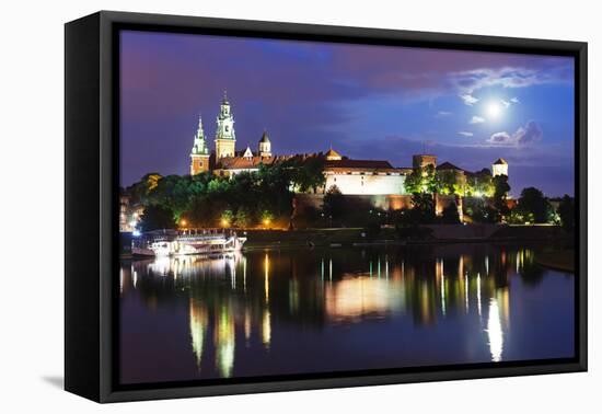 Europe, Poland, Malopolska, Krakow, Full Moon over Wawel Hill Castle and Cathedral-Christian Kober-Framed Premier Image Canvas