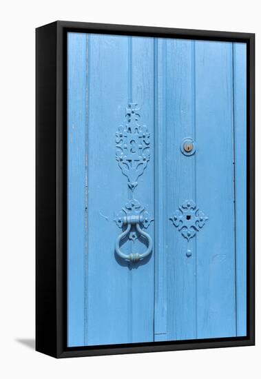 Europe, Portugal, Obidos, Painted Blue Door-Lisa S. Engelbrecht-Framed Premier Image Canvas